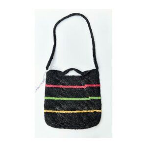 Proud Mary Black Striped Crochet Shoulder Bag